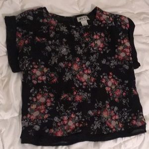 Floral double layer shirt with exposed zipper